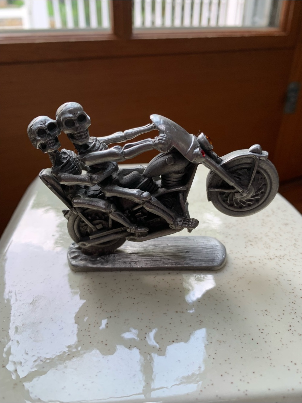 Harley Motorcycle & Skull - Pewter Skeleton on Motorcycle.